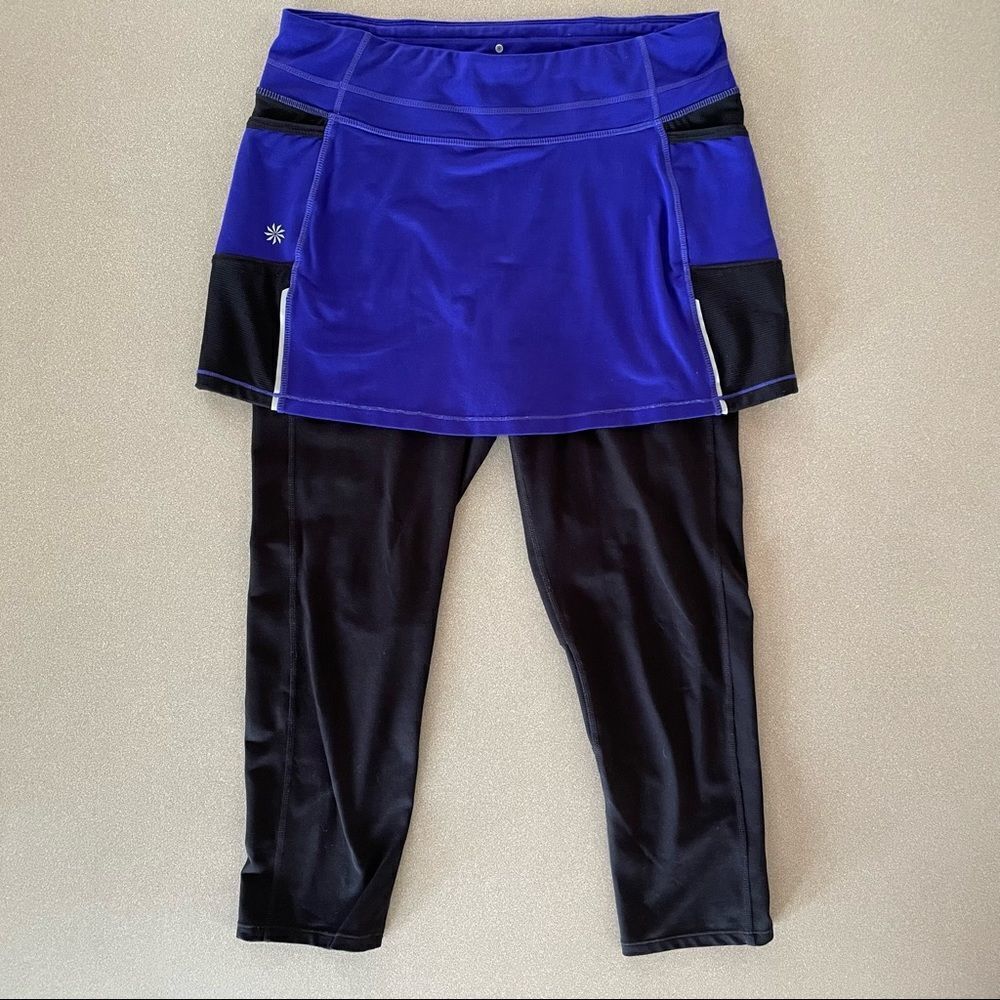 ATHLETA Skirt Leggings Purple Skirt Black Leggings Capri Size MT